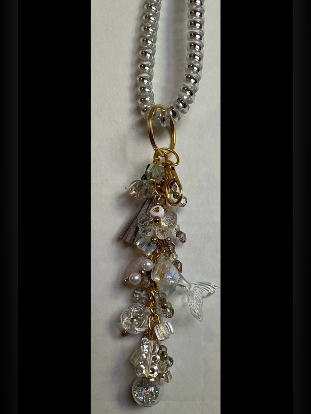 Gold & Clear Crystal Charm Tassel Keychain/Bag Flair
